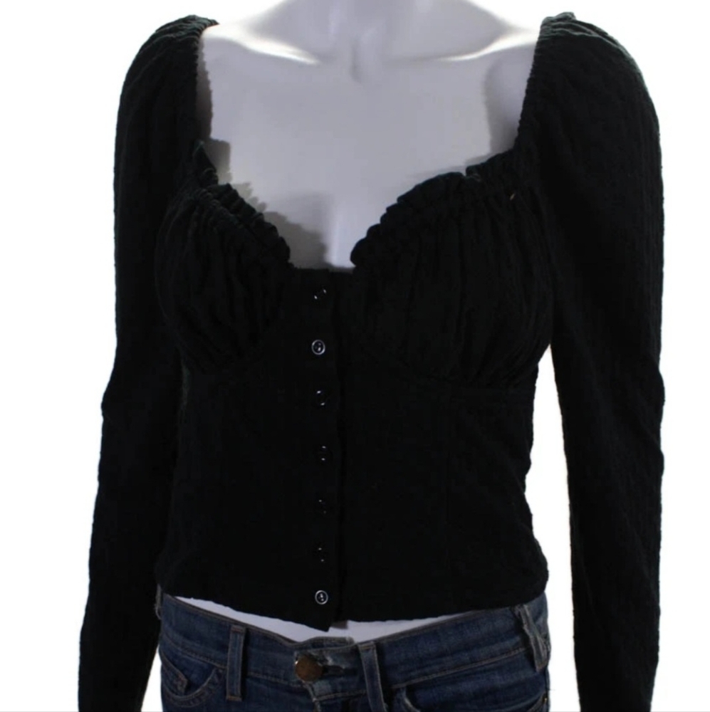 Free People Black Textured Top